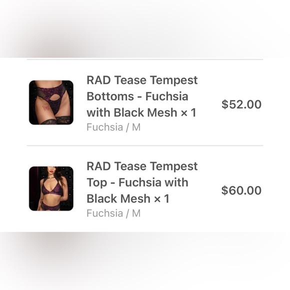 RAD Tease Tempest Fuchsia Purple Black Mesh Pole Festival Top and Bottom Set S/M - Picture 8 of 8